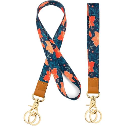 Kal-Lanyard Strap Neck,1 Pices Cordon Tour De Cou Et 1 Pices Lanire De Poignet Porte-Cls,Idal Pour D'identification, Cls, Tlphone Portable (Red)