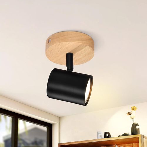 Kal-Led Coin De Soffite 1 Lampe De Soffite  Fiamma - Plafoniera Noir Gu10 Coin De Mur Orientable Coin De Coin En Legno Pour Chambre Camra De Coin Couloir Cuisine Max.40w