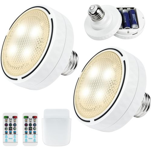 Kal-Led Culot Edison  Vis E27, Ampoule Led Alimente Par Piles Aa Avec Tlcommande, Applique Murale Sans Fil E26/E27  Intensit Variable, Les Ampoules Halognes Edison 2pcs