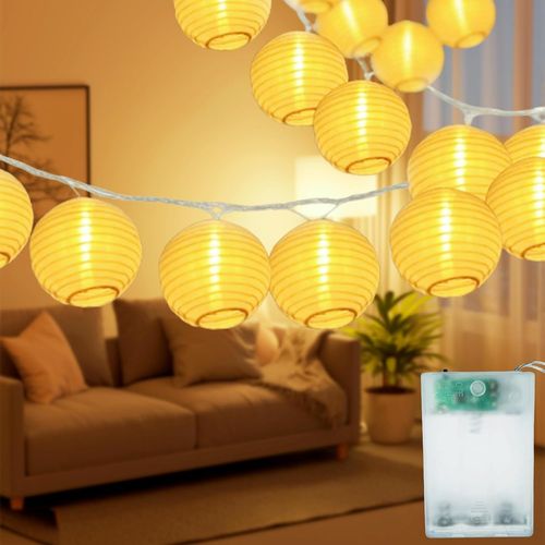 Kal-Led Guirlande Lumineuse Batterie, 20 Leds 7m 2 Modes Guirlande Lumineuse Lampion Avec Timer, Dcoration Intrieure Et Extrieure Pour Nol Jardin Soire Et Crmonie (Blanc Chaud)