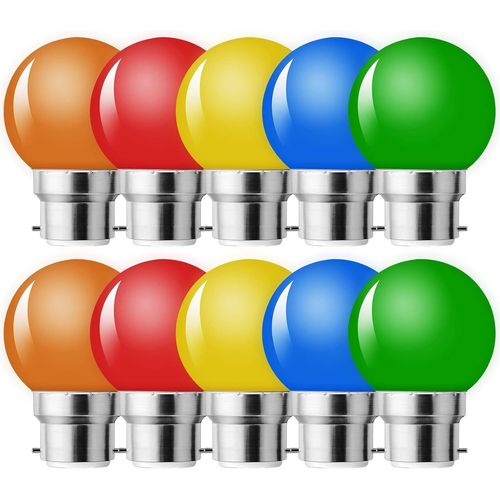Kal-Lot De 10 Ampoule Couleur Led B22 1w,Ampoule Led  Baonnette,1w G45 Ampoule conergtique Colore Couleur,quivalent 5w,Ampoules Guirlande Orange Rouge Jaune Vert Bleu