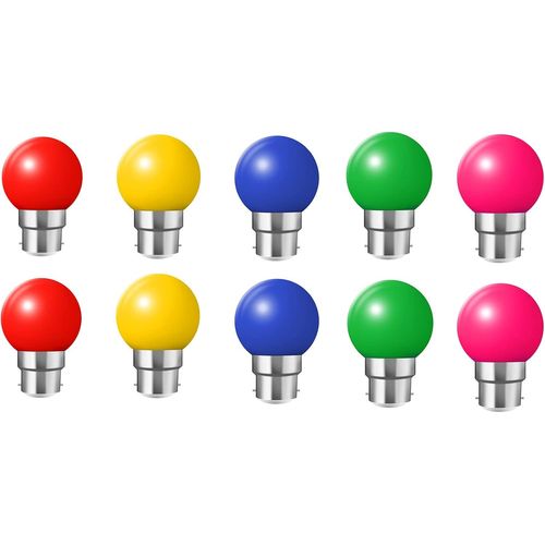 Kal-Lot De 10 B22 Ampoule Couleur Led 2w Colorful Bulb Lampe De Couleur 360 Angle Ac220v-240v, Rouge, Jaune, Bleu, Vert Et Rose