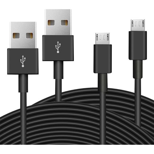 KAL-Lot de 2 cbles d'extension d'alimentation de 5 m pour camras IP sans fil, cble de chargement et de synchronisation de donnes USB A vers Micro USB pour camras sans fil et plus (noir)