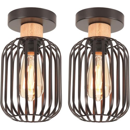 Kal-Lot De 2 Plafonnier Luminaire Industrielle Lustre Plafonnier Vintage Noir Abat-Jour Cage En Mtal Lampe De Plafond E27 Pour Cuisine Couloir Entre