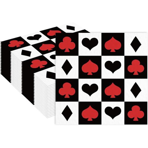 Kal-Lot De 20 Serviettes Jetables Pour Cocktail, Casino, Poker, 33 X 33 Cm, Pour Jeu De Casino, Thmatique, Dcoration De Fte D'anniversaire