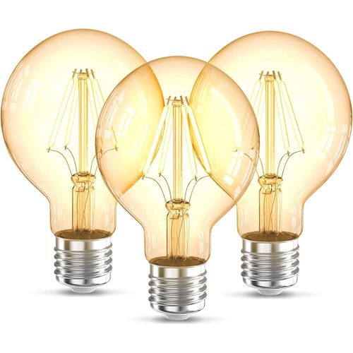 Kal-Lot De 3 Ampoules Led Edison Vintage G80 I E27, 4w, Blanc Chaud 2200k, Intensit Lumineuse 320lm, Ampoule Rtro  Filament