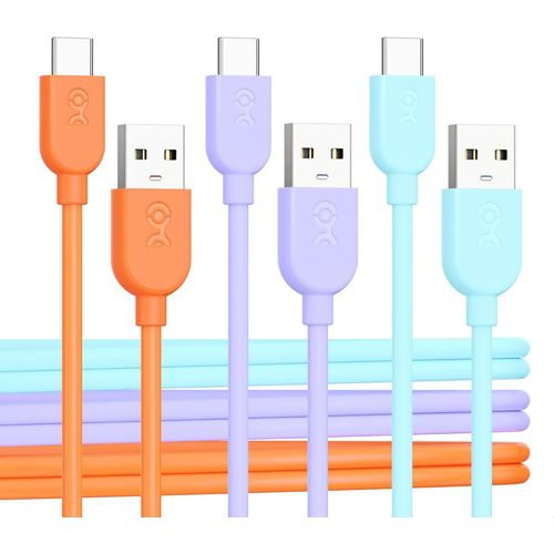 KAL-Lot de 3 flexibles cable USB A vers USB C avec charge rapide 3A - 0,3m (cable USB C vers USB A) en Multicolore, compatible avec iPhone 15/15 Pro/15 Plus, iPad Pro, Samsung Galaxy S23