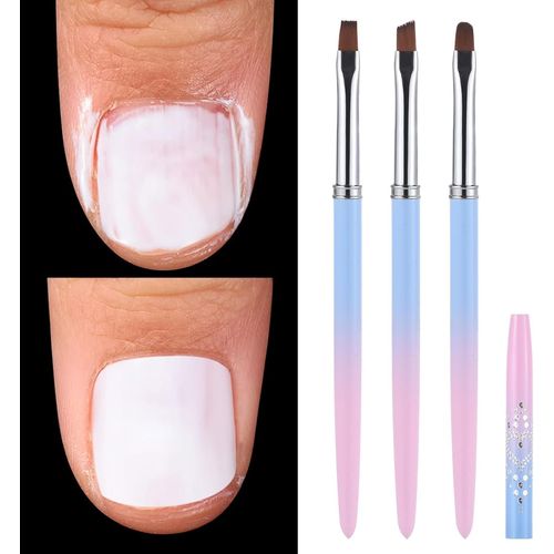 Kal-Lot De 3 Pinceaux Bleus Pour Nettoyer Les Ongles - Ronds Plats Et Inclins - Pour Nettoyer Les Dfauts De Polissage Des Cuticules - Outils De Manucure Rsistants  L'actone Pour Un Usage Domesti