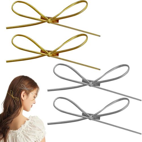 Kal-Lot De 4 pingles  Cheveux Simples Et Tendance Avec N?ud En Cuir, Style Vintage Y2k, Ensemble De Bijoux De Cheveux Charmants Pour Femmes Et Filles (Dor, Argent)