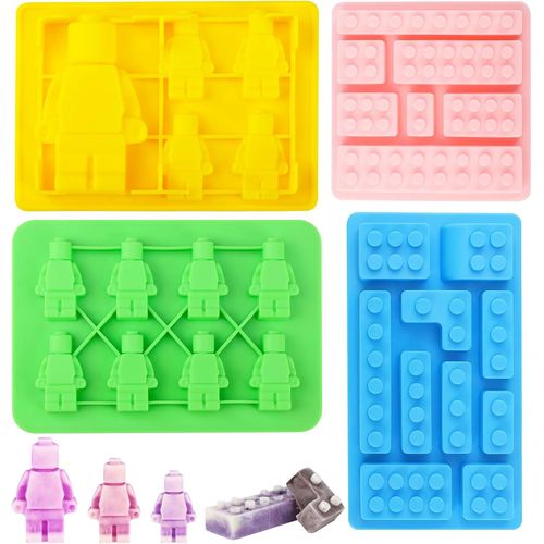 Kal-Lot De 4 Moules En Silicone Pour Robots De Construction, Blocs De Construction, Moules  Chocolat, Bacs  Glaons En Silicone, Moules  Bonbons En Silicone Pour Gteaux, Geles, Chocolats,