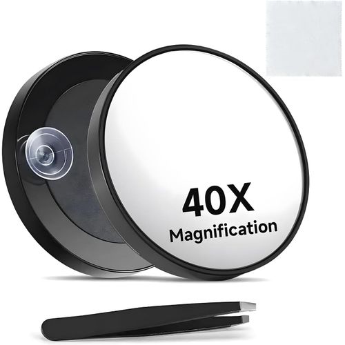 Kal-Lot De 40 Miroirs Grossissants Avec Ventouses Et Pinces  piler  Envoyer Un Chiffon De Nettoyage, Ensemble De Miroir Compact Pour Un Maquillage Prcis Et Une pilation Des Sourcils De 3,5 Pouce