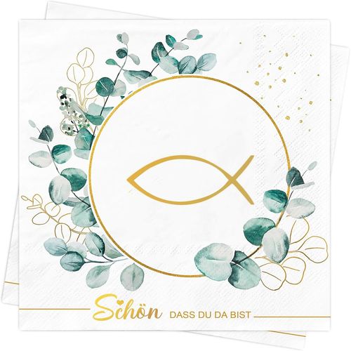 Kal-Lot De 40 Serviettes De Table Pour Mariage, Anniversaire, Communion, Dcoration De Table - Vert Eucalyptus - 3 Couches - Vert Sauge - 33 X 33 Cm