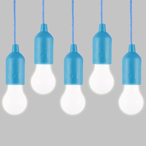 Kal-Lot De 5 Ampoules Led Avec Cordon De Tirage - Pratique  Suspendre - Fonctionne Avec Des Piles - Veilleuse Portable - Utilise Pour Les Ftes, Le Camping, Les Runions De Barbecue (Bleu)