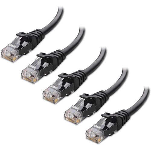 KAL-Lot de 5 cbles Ethernet courts Cat6 sans accroc 10 Gbit/s 0,3 m (cble Cat6, cble Cat 6) en noir \u2013 0,3 m