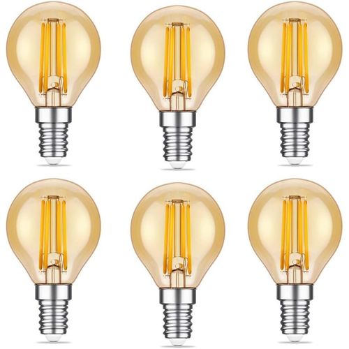 Kal-Lot De 6 Ampoules Led E14 En Forme De Balle De Golf P45, 4 W G45 Ses, Blanc Chaud 2700 K, Ampoule Vintage Mini Globe, Remplacement Des Ampoules  Incandescence De 40 W, Verre Ambr
