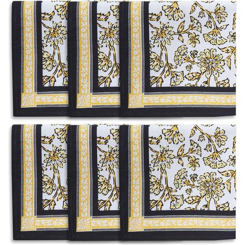 Kal-Lot De 6 Serviettes De Table De Salle  Manger # Jaune-02 Bloc Imprim En Toile De Coton \U2013 45 X 45 Cm # Impression  La Main De Jaipur Sanganeri