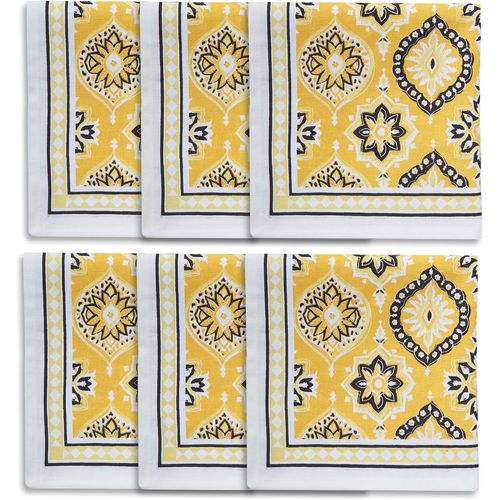 Kal-Lot De 6 Serviettes De Table De Salle  Manger # Serviettes En Toile De Coton Imprimes  3 Blocs Jaunes \U2013 45 X 45 Cm # Jaipur Sanganeri Hand Print