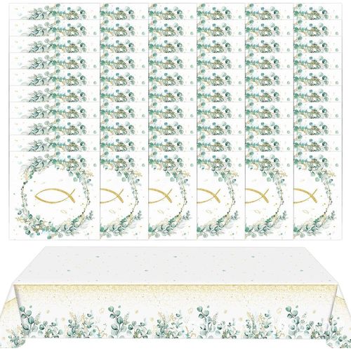 Kal-Lot De 60 Serviettes, 1 Nappe, Serviettes En Papier Pour Dcoration De Baptme, Serviettes De Dcoration De Table, Serviettes En Papier  Motif Guirlande