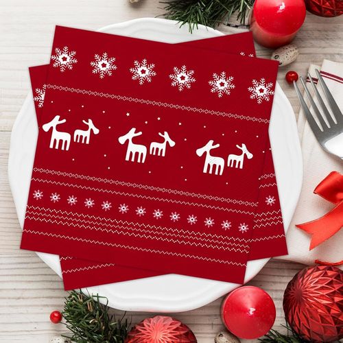 Kal-Lot De 80 Serviettes De Nol Rouges Avec Motif Renne Et Flocons De Neige, Dcoration De Table De Nol, Serviettes En Papier, 3 Couches, Jetables Pour Dners, Ftes De Nol