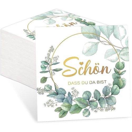 Kal-Lot De 80 Serviettes De Table  3 Couches Vert Eucalyptus - Pour Mariage, Baptme, Communion, Jardin, Fte