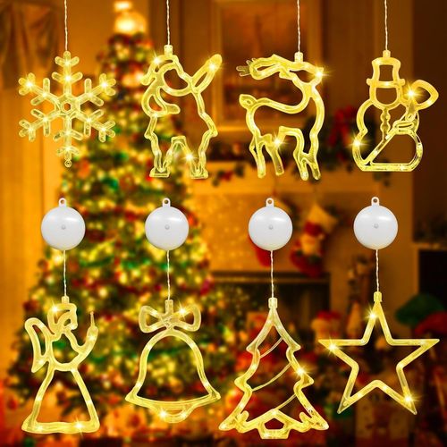 Kal-Lumires De Fentre,8pcs Lumire De Fentre  Ventouse Led,Guirlande Lumineuse Fentre Nol,Led Lumires De Ventouse De Nol,Nol Lustre  Ventouse De Fentre,Lumires De Ventouse De Nol