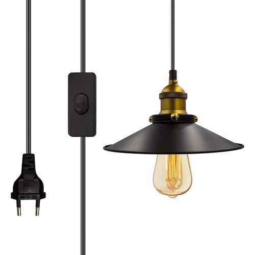 Kal-Lustre Industriel, Lustre Rtro Avec Prise, Luminaires Industriel Avec Abat-Jour, Douille E27 Avec Interrupteur,Cable Avec Interrupteur,Pour Restaurant Salon Chambre Cuisine Bar Couloir(6m)