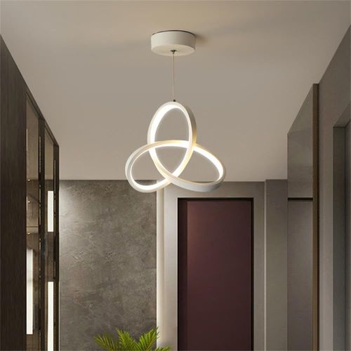 Kal-Lustre Salon Moderne Ring Lustre Led 20w Trfle Forme Ronde Luminaire Chambre 6500k Nordique Lustre Salle  Manger 3 Couleurs Hauteur Rglable Luminaire Plafonnier Suspendu (Blanc)