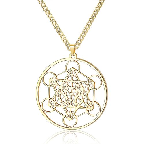 Kal-Metatron Cube Collier Pour Femmes Files Collier Ange Archange Acier Inoxydable Dclaration De Protection Metatron Chane vide Pendentif Collier  Breloques Bijoux