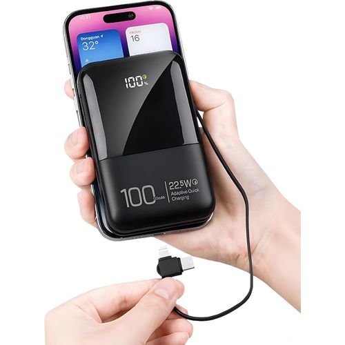 Kal-Mini Banque D'alimentation, Chargeur Portable 10 000 Mah Avec Cbles Intgrs Et Lampe De Poche, Entre Et Sortie Usb C, Charge Rapide, Compatible Avec Iphone 16/15/14, Ipad Et Plus Encore