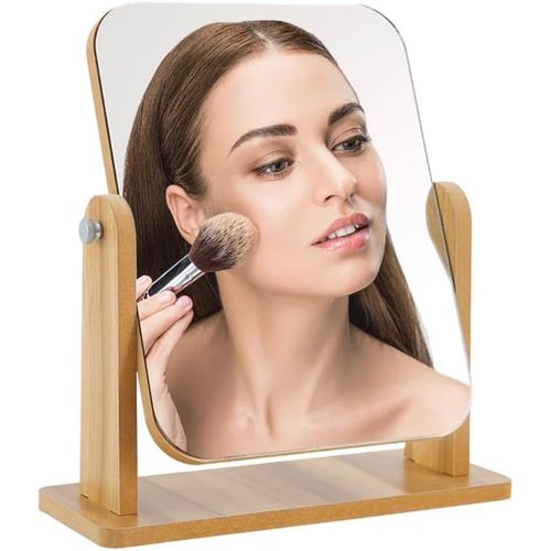 Kal-Miroir De Table Bois 22 X 17 Cm,Miroir Pivotant Sur Pied,Miroir De Chambre  Poser,Miroir Rectangulaire  Poser,Bureau Miroir Coiffeuse Salle De Bain,Petit Miroir Maquillage Coiffeuse