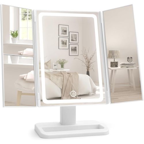 Kal-Miroir Maquillage Lumineux - Miroir Coiffeuse Grossissant 1x/2x/3x - Miroir Sur Pied Led - Miroir Avec Lumiere - Miroir De Table Eclairant - Makeup Miroir Bureau - Miroir Cosmetique Pour Le Visag