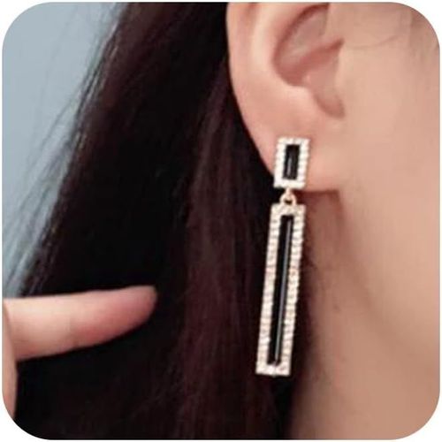 Kal-Mode Strass Carr Boucles D'oreilles Noires Suspendues Carres Boucles D'oreilles Dclaration Cristal Rectangle Gomtrique tincelant Simple Bal Or Boucles D'oreilles Pour Femmes (Or)
