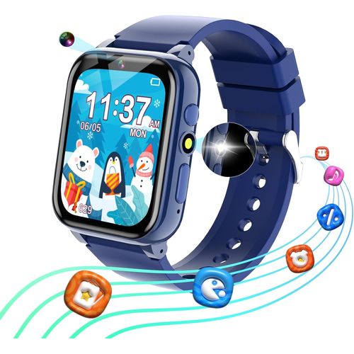 KAL-Montre Connecte Enfant Garon 5-12 Ans -26 Jeux, Cartes D'Apprentissage, Livre Audio, Appareil Photo, Musique, Podomtre