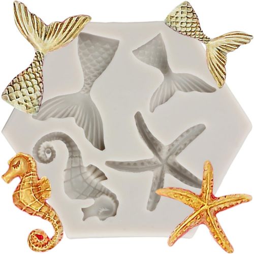 Kal-Moule  Fondant En Forme De Sirne, Hippocampe, toile De Mer, Queue De Sirne, Moule En Silicone Pour Dcoration De Gteaux, Dcoration De Cupcakes, Bonbons, Chocolat,Pte  Gomme, Argile