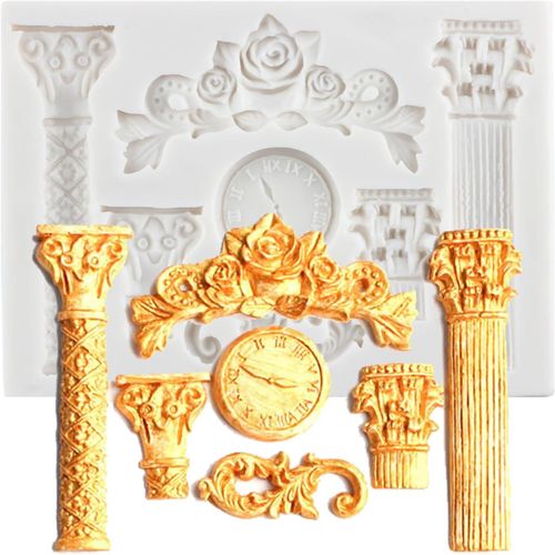 Kal-Moule  Fondant En Silicone En Forme De Colonne Romaine En Relief - Motif Piliers Grecs - Motif Rtro Europen - Pour Dcoration De Gteaux - Pte  Gomme En Argile Polymre