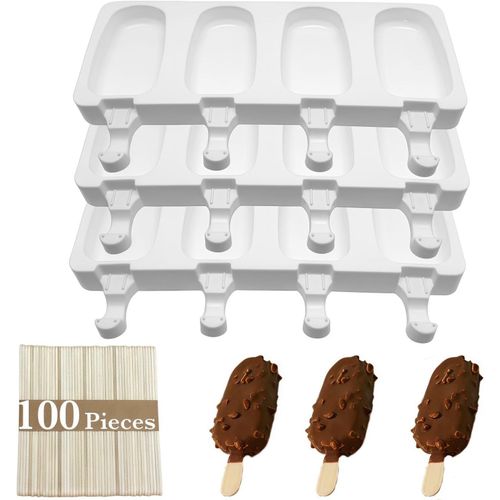 Kal-Moule  Glace En Silicone12 Cellules Moule  Crme Glacerutilisables Moule Magnum Cakeavec 100 Btonnetspopsicle Moule Sans Bpapour Maison Dessert, Glace Diy