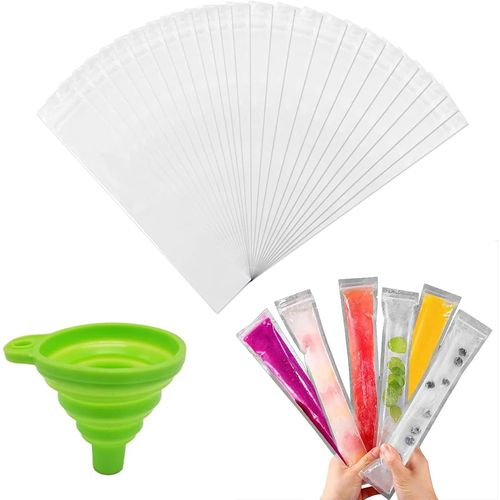 Kal-Moule  Glace,Moule Sacs Popsicle,Pochettes Popsicle Moule Sacs,28 X 5.5 Cm Ice Pop Pouch,Pour Yaourt,Bonbons Glacs,Glaces Party Favors,Avec Entonnoir Vert,100 Pices