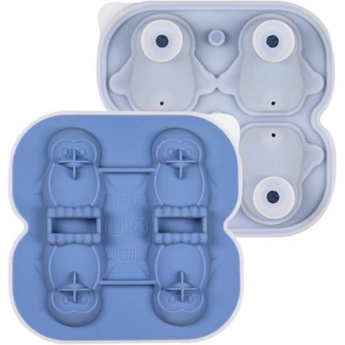 Kal-Moule  Glaons Pingouin  4 Cavits,Machine  Glace En Silicone Avec Entonnoir, Bac A Glacons En Silicone Avec Couvercle Pour Boisson Froide, Whisky, Cocktail, Vin, Bire, Jus, San Bpa?Bleu?