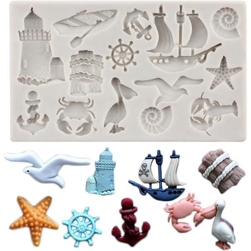 Kal-Moules  Fondant En Forme D'ancre De Rameur Mouette Voilier Bateau  Voile Moule En Silicone Phare Crabe toile De Mer Moule En Forme De Coquillage Pour Gteau  Sucre Dcoration Cupcake
