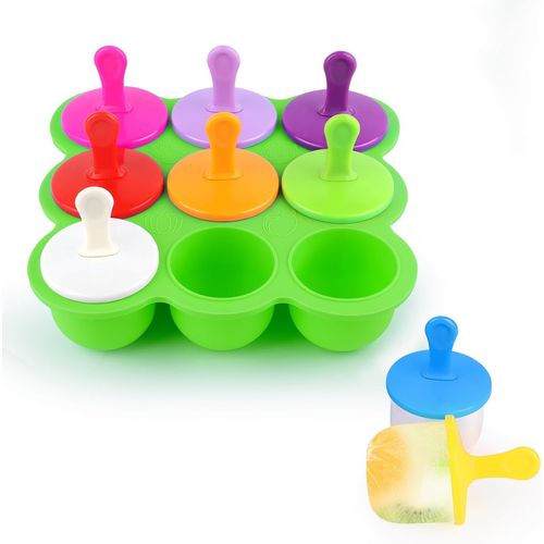 Kal-Moulle A Glace En Silicone Sans Pba, 9 Cellules Bebe Avec Btonnets En Plastique Colors, Moule  Glace Rutilisables Dmoulage Facile Pour La Prparation De Popsicles Crmes Glaces (Vert)