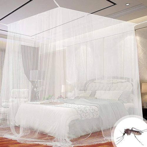 Kal-Moustiquaire De Lit Carre, Baldaquin En Polyester Lits, Pour Double Et Simple Avec Outil D'installation, Se Protger Efficacement Des Moustiques, Blanc (2 * 2 1.8cm)