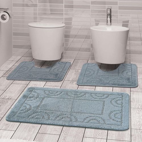 Kal-, Nicole Tapis De Bain, Ensemble Complet 3 Pices, Schage Rapide, Fond Antidrapant En Latex, Couleur Unie, Dessous De Douche Et Baignoire, Pour Wc Et Bidet, Lavable En Machine, Gris