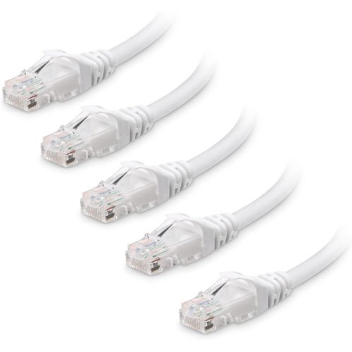 KAL-Pack de 5, 10 Gbit/s Cble Ethernet Court Cat6 snagless 30cm (Cble RJ45, Cble Internet Cat 6) en Blanc, 0,3 mtres