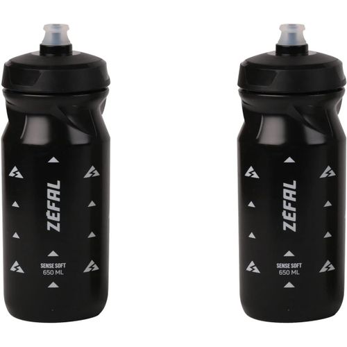 Kal-Pack Sense Soft 65 - Lot De Deux Bidons Velo Et Vtt - Gourde Sport Souple Et Inodore - Bidon Eau Sans Bpa - Tetine Silicone - Noir, 650ml