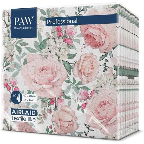 Kal-Paw Serviette De Table Papier - Airlaid (40 X 40 Cm) I Fleurs, Roses I Dcoration Anniversair, Mariage, Bapteme Garcon Et Fille I Structure En Tissu I Color: Gorgeous Roses
