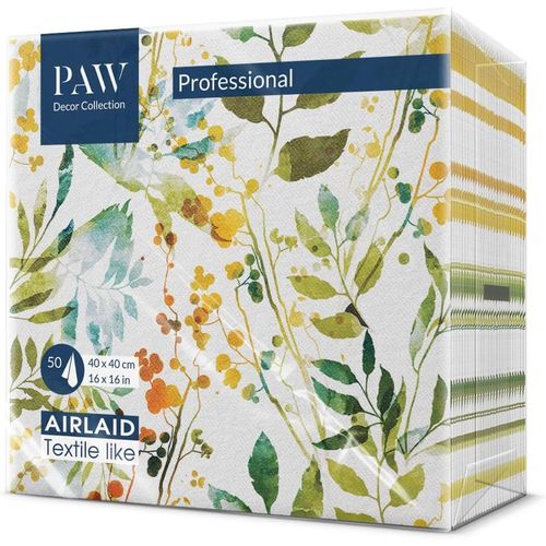 Kal-Paw Serviette De Table Papier - Airlaid (40 X 40 Cm) I Nature, Feuilles I Dcoration Anniversair, Mariage, Bapteme Garcon Et Fille I Structure En Tissu I Color: Watercolor Leaves
