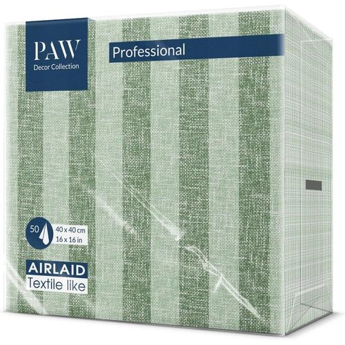 Kal-Paw Serviette De Table Papier - Airlaid (40 X 40 Cm) I Nature, Vert, Rayures I Dcoration Anniversair, Mariage, Bapteme Garcon Et Fille I Structure En Tissu I Color: Linen Stripes Green