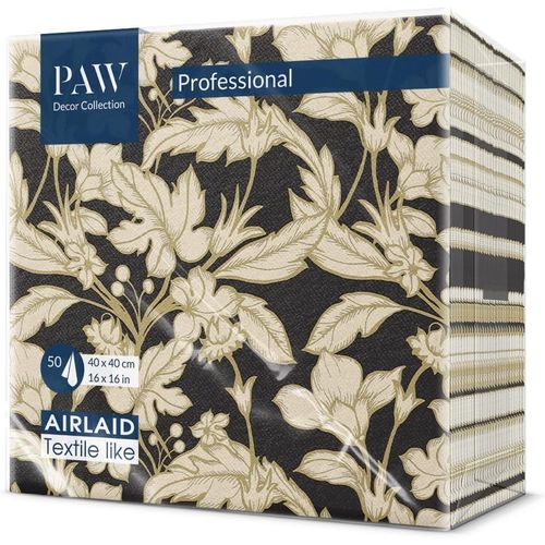Kal-Paw Serviette De Table Papier - Airlaid (40 X 40 Cm) I Or, Feuilles, Fleurs I Dcoration Anniversair, Mariage, Bapteme Garcon Et Fille I Structure En Tissu I Color: Floral Pattern Black