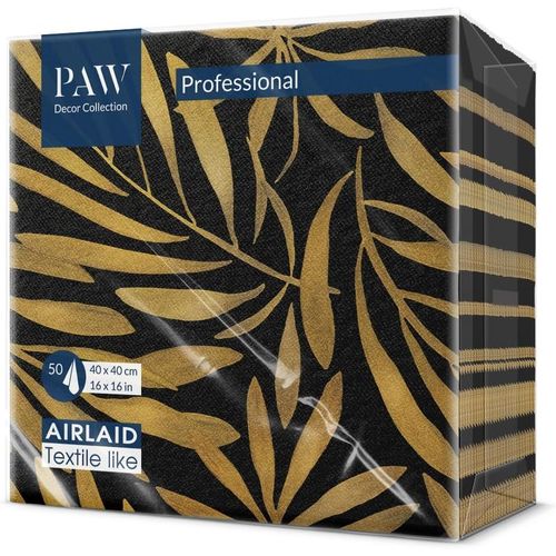 Kal-Paw Serviette De Table Papier - Airlaid (40 X 40 Cm) I Or, Feuilles I Dcoration Anniversair, Mariage, Bapteme Garcon Et Fille I Structure En Tissu I Color: Golden Leaves