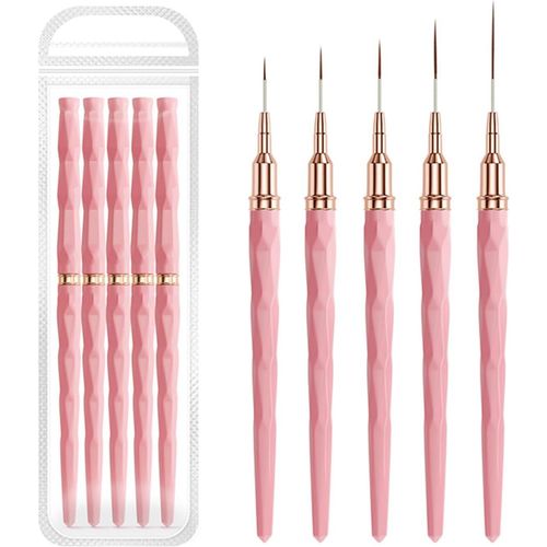 Kal-Pcs 7/9/11/15/25mm Pinceau Nail Art Ongles Professionnel Couleur Rose, Pinceaux Liner Ultra Fin, Pour Gel, Peinture Acrylique, Uv Construction, Nail Art Line